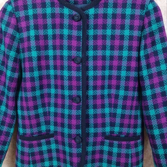 Vintage PENDLETON  100% Virgin Wool Jacket Collarless Women's Size 12 Plaid - Picture 2 of 8